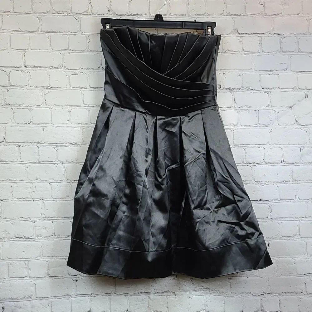 Charlotte Russe Juniors 1 Strapless Satin Dress Charcoal Fit Flare Cocktail Mini - Picture 8 of 10
